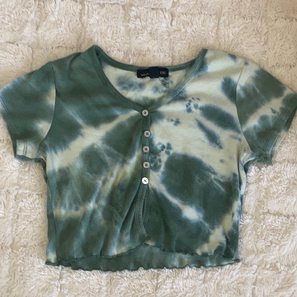 Green button up tie dye top |xs for girls or women|